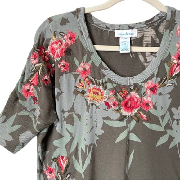 Sundance Olive Green Oversized Floral Embroidered Tunic Top Women's Size XS - Picture 7 of 8